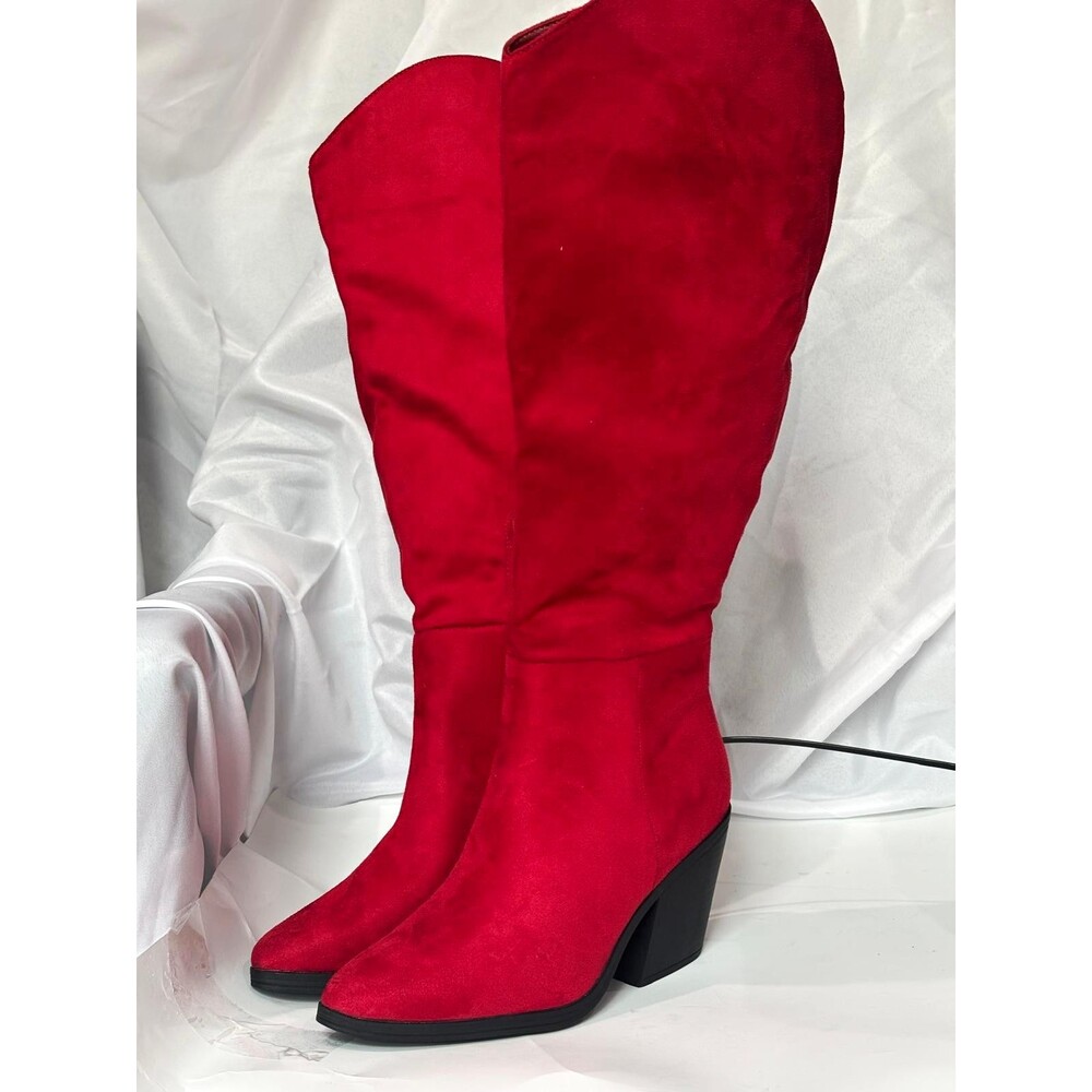 Women’s Red Knee High Western Cowboy Boots Size 7 Block Heel New Without Tags